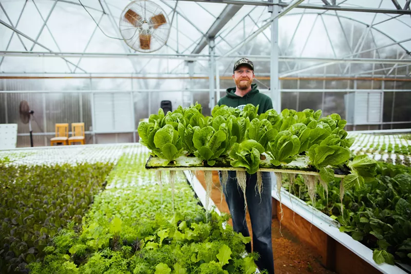 Image: Microgreens and lettuces grow floating on water at Profound Microfarms in Lucas, started by Jeff Bednar and wife Lee.