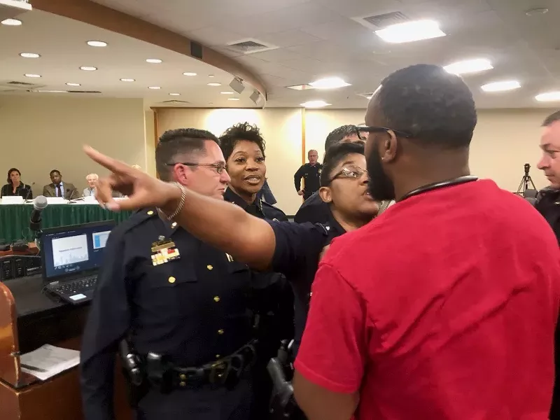 Image: McKinney City Council member La'Shadion Shemwell confronts Dallas Police Chief U. Renée Hall.