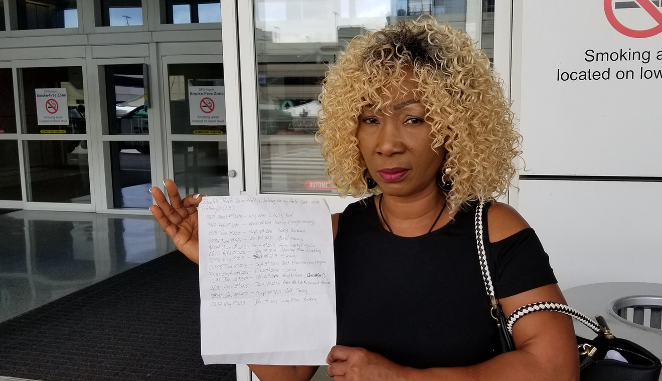 Niameh Freeman, a salon owner in Euless, holds a list of 13 bank accounts Wells Fargo opened in her name without her knowledge.