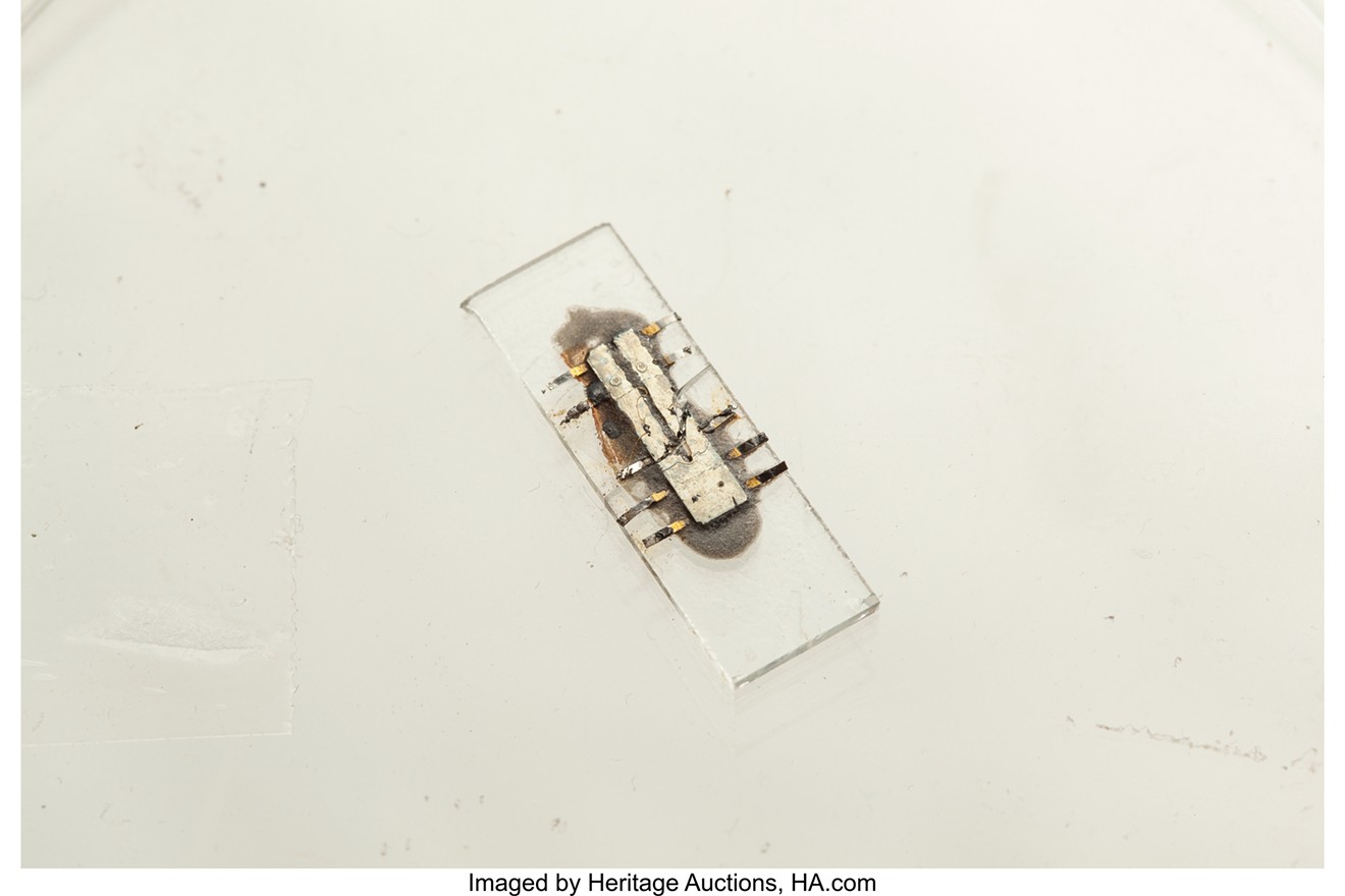 A prototype of the microchip invented at Texas Instruments in 1958 is being auctioned off with a minimum bid of $350,000.