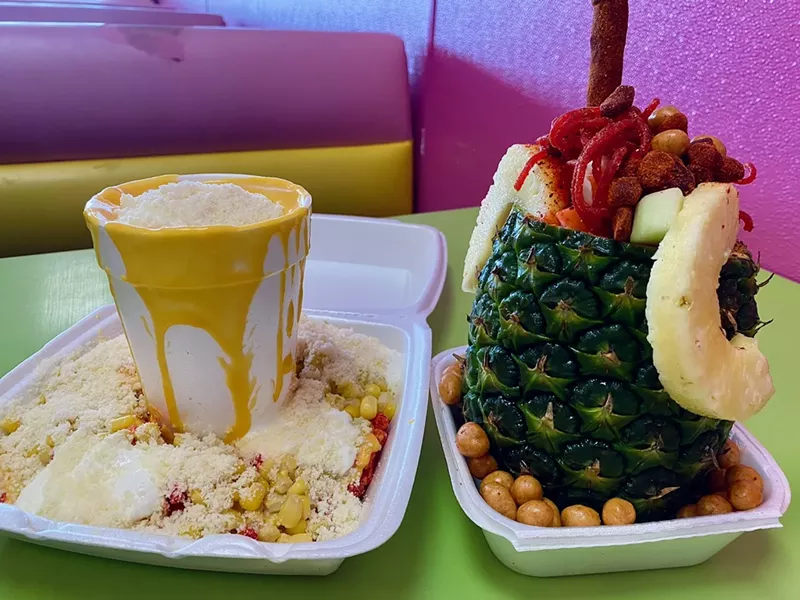 Image: It's a food and drink party at Rico's. Elote Chorreado (left) and Pina Loca.