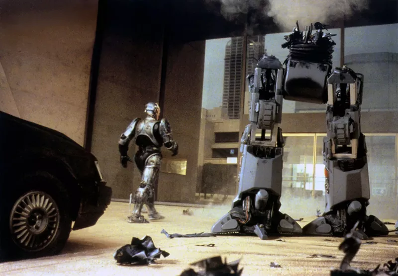 Image: In one of the final scenes, RoboCop destroys ED-209, and then enters OCP headquarters (Dallas City Hall).