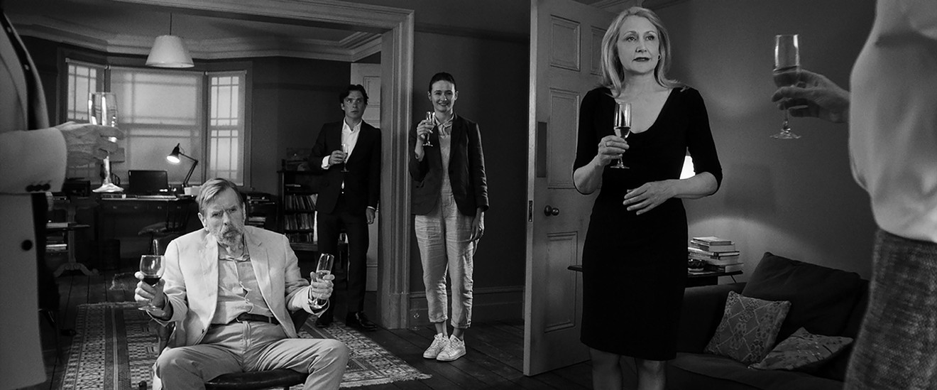 A small group of friends and colleagues including (from left) Timothy Spall, Cillian Murphy, Emily Mortimer and Patricia Clarkson are guests embroiled in their own dramas in The Party.