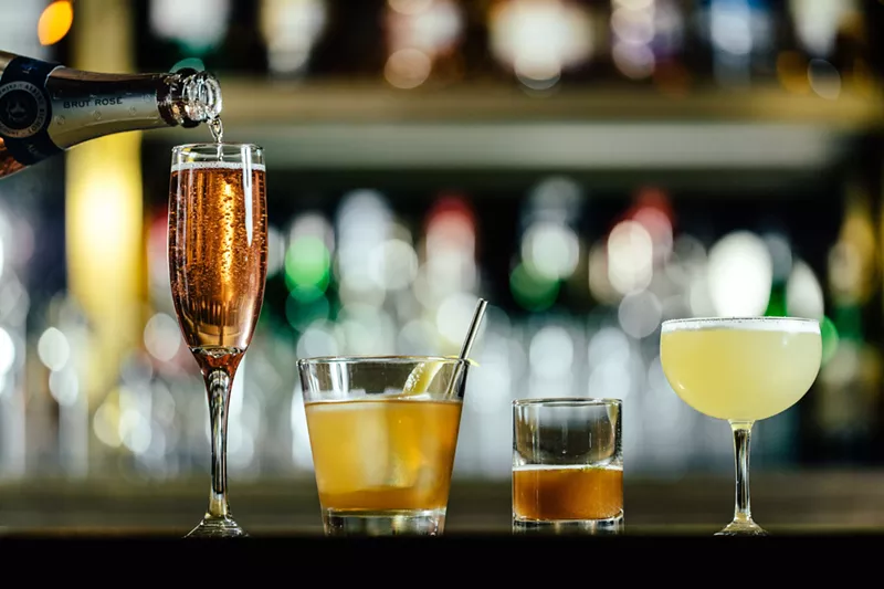 Image: Midnight Rambler's spring 2017 cocktail menu focuses on florals, with ingredients like floral essential oils, bee pollen and dried flowers. From left: the Rosay Rose ($14), Cuffs & Buttons ($14), Temple of the Moon ($14) and Pho-King Champ ($6).