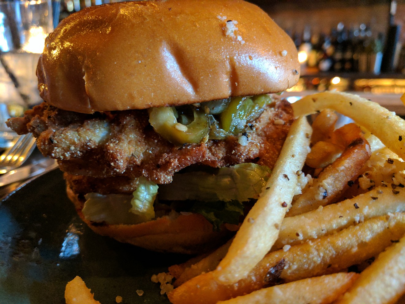 The Jabber Jaw at Armoury D.E., features fried mako shark, pickles, lettuce and paprika mayo.