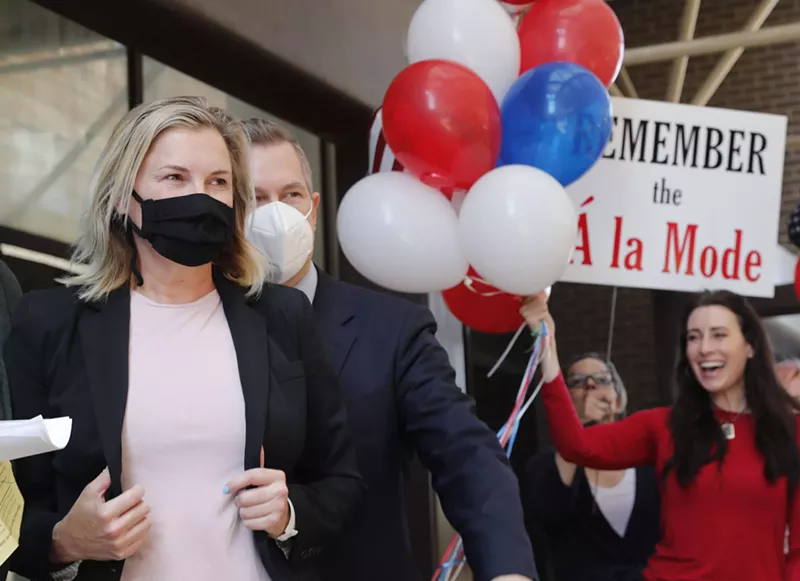 Image: Shelley Luther walks over to speak to the media and supporters after she was released from jail in Dallas, on May 7.