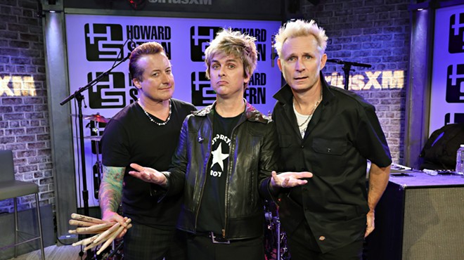 Tré Cool, Billie Joe Armstrong and Mike Dirnt of Green Day visit SiriusXM's 'The Howard Stern Show' at SiriusXM Studio on January 17, 2024, in New York City.