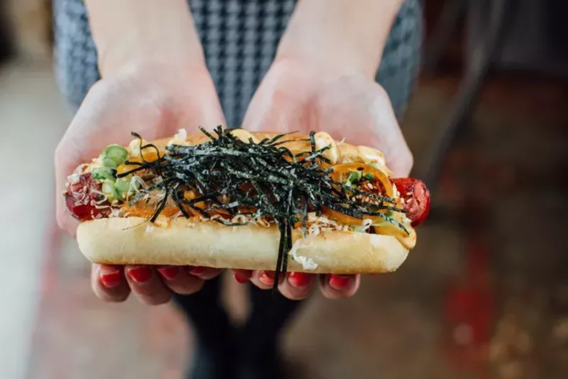 Image: The team behind Wabi House recently opened Sumo Shack near SMU, and this menu has some seriously fun touches. The Tokyo Dog is made with beef sausage, bonito flakes, nori, scallion, sesame seeds, spicy ketchup and kewpie mayo.