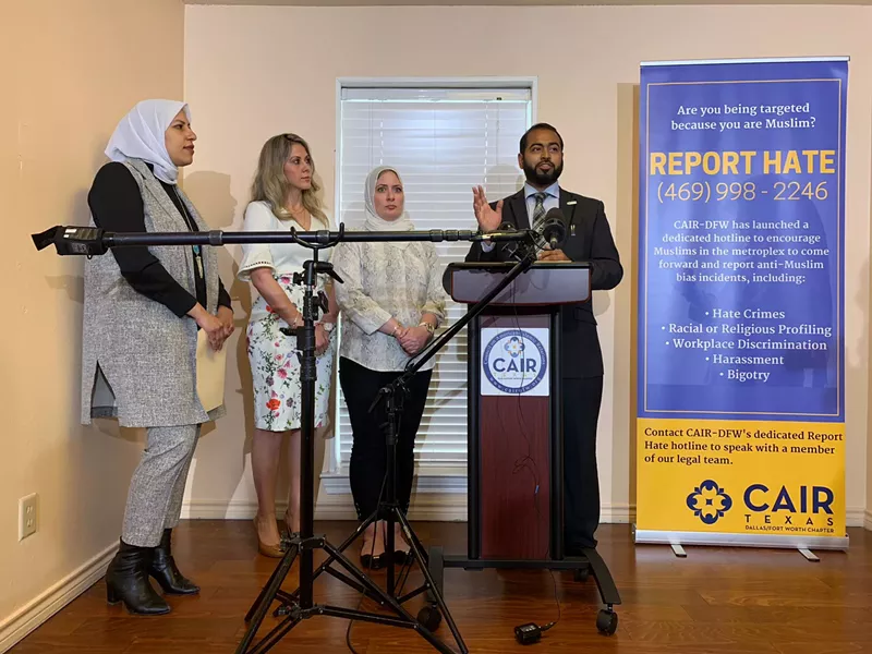 Image: Muna al-Takrouri (center right) says a Southwest flight attendant claimed she couldn't sit in an exit row because she doesn't speak English
