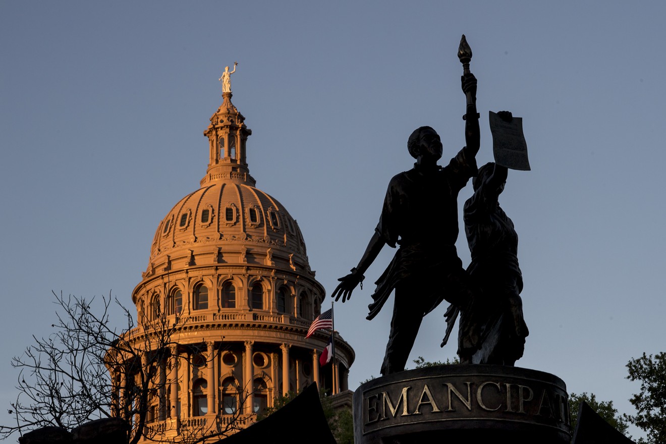 The Texas African American History Memorial stands in front of the Texas State Capitol in Austin. A state representative wants to abolish Confederate Heroes Day, which is an official state holiday in Texas.