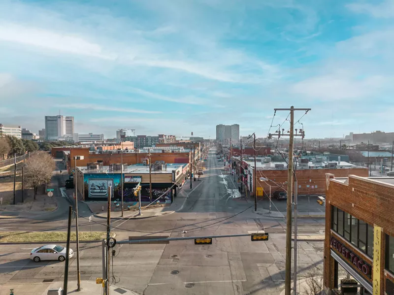 Image: A drone's-eye view down Elm street in 2023.