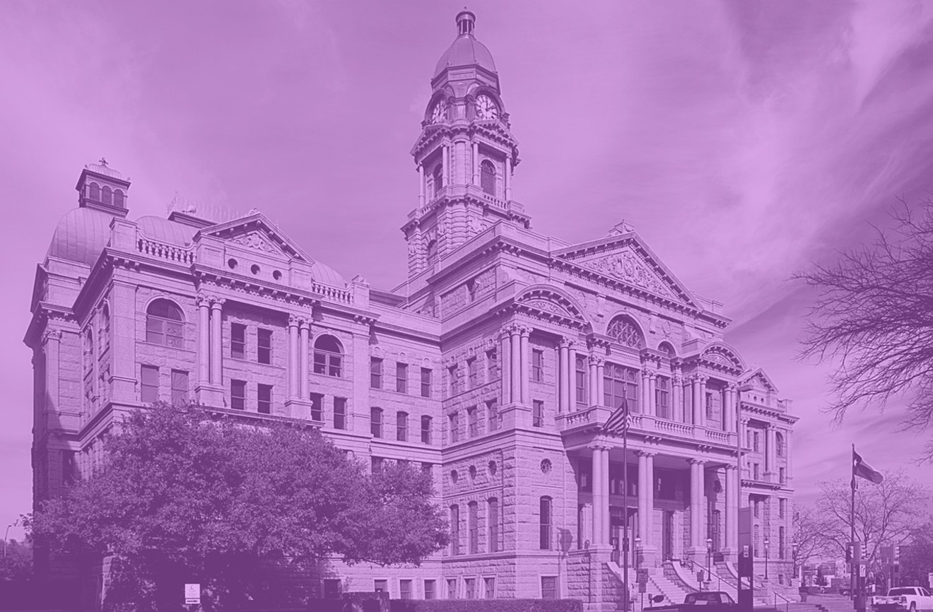 A few weeks ago we slapped a blue filter over the Tarrant County Courthouse here. Well, their GOP begs to differ, so we'll go with mauve.