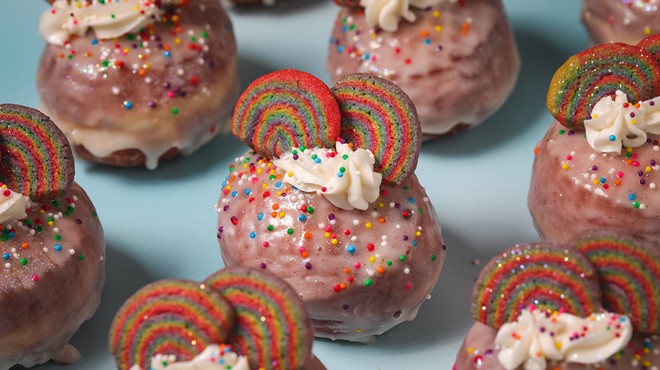 Doughnuts with Pride month frosting.