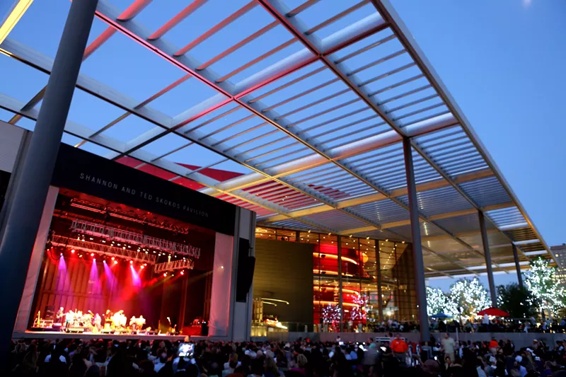 Image: Gipsy Kings play Strauss Square. The venue's sound system can only be used when there is no performance at the Meyerson next door.