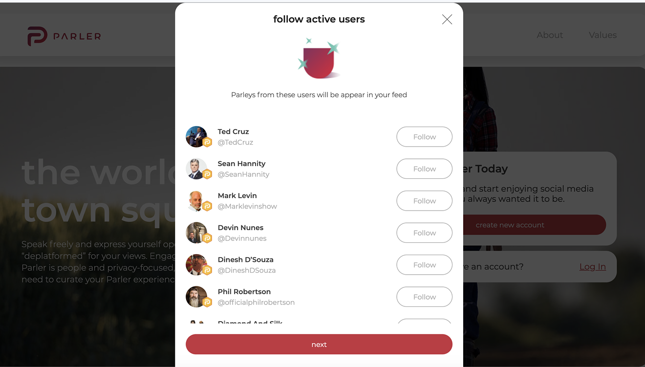Parler's nonbiased, censorship-free users to follow.