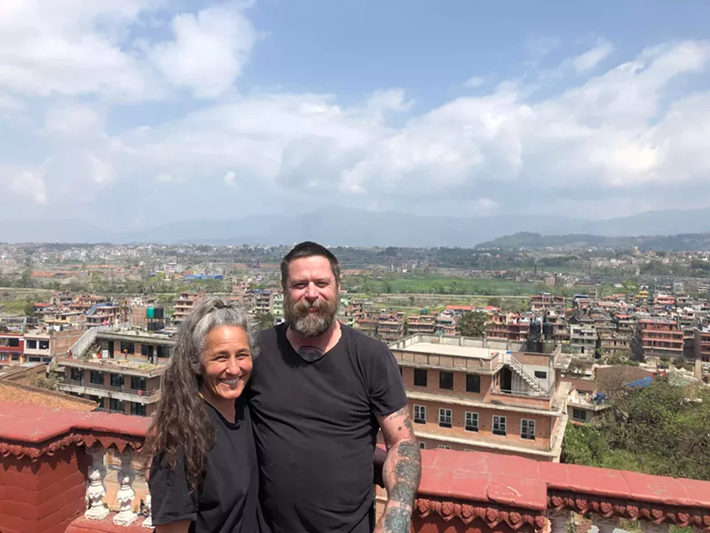 Image: Texans Jenny Baker and Sean Starr are stranded by closed borders and canceled flights in Nepal.