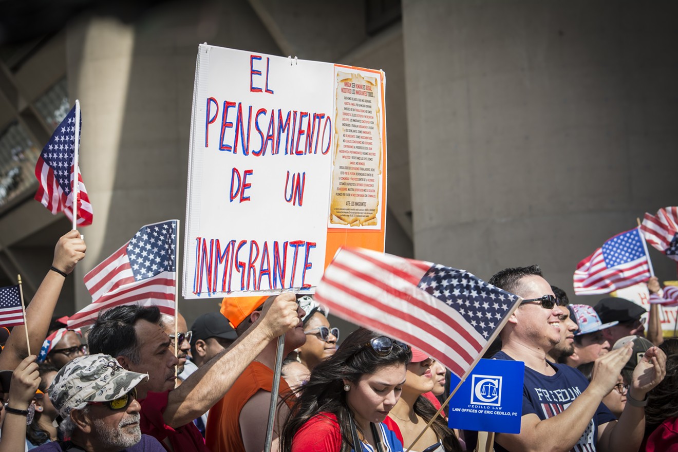 Pro-immigration protesters attend the 2017 Dallas Mega March.