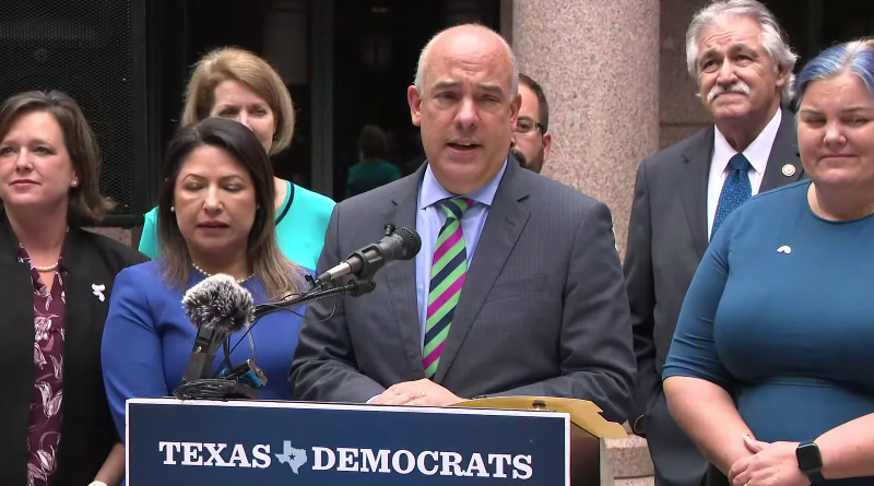 Image: House Democratic Caucus Chair Chris Turner spoke alongside fellow Dems in May after their previous walkout effort.
