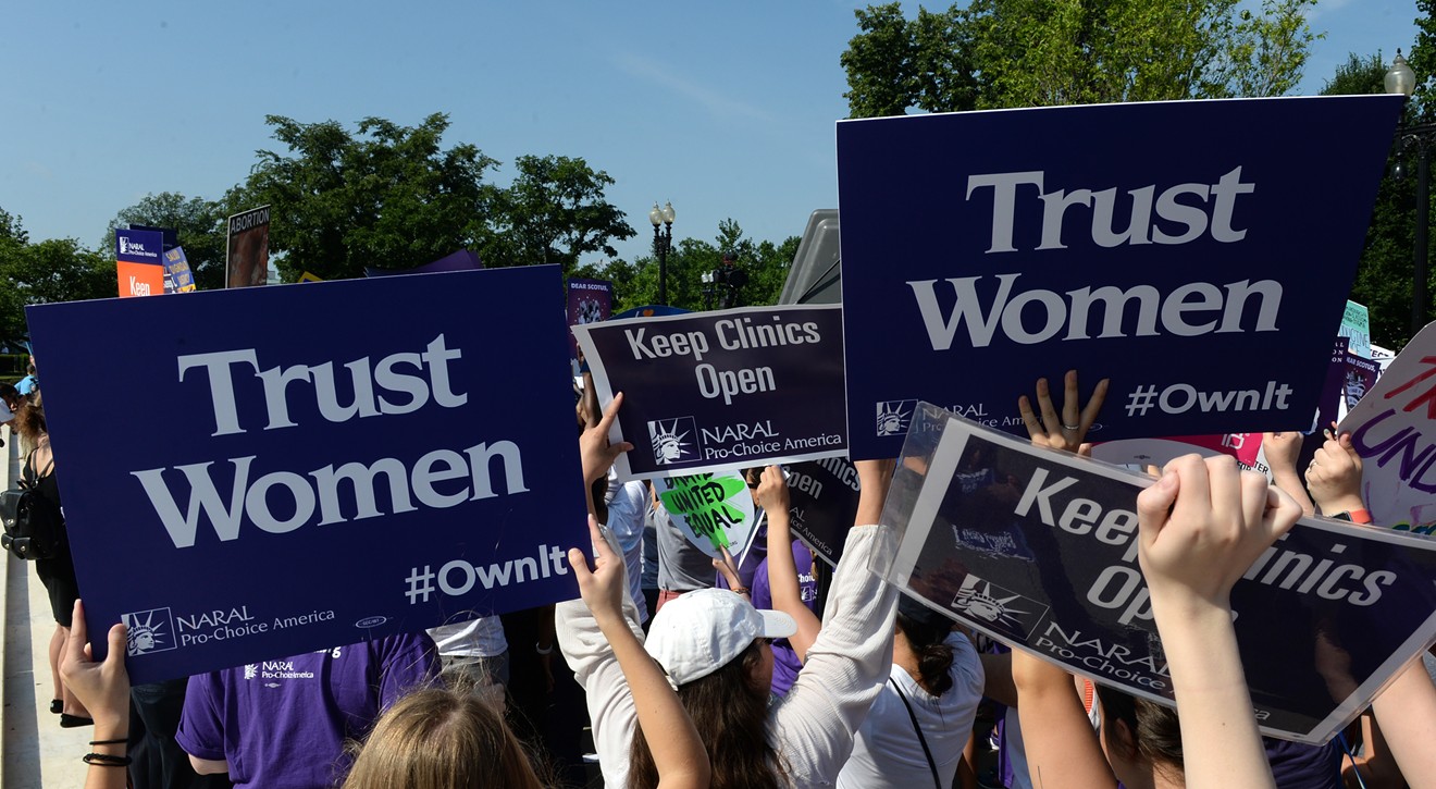 Pro-choice demonstrators march in front of the Supreme Court in 2016.