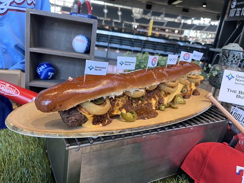 We're betting the Boomstick Burger, shown here, is also the longest burger in the MLB.