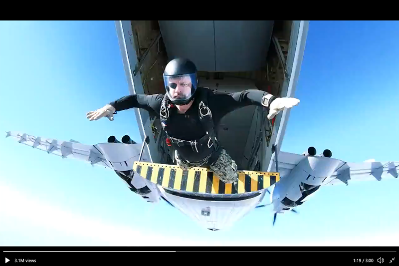 U.S. Rep. Dan Crenshaw jumps out of another plane.