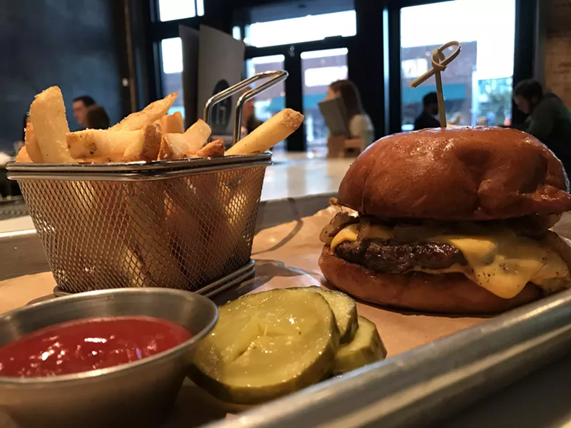 Image: Hide's beautiful burger is only $6 during happy hour.