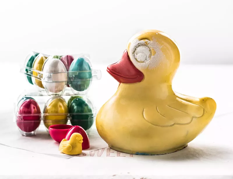 Image: Even those who don't like Peeps will likely go for Katherine Clapner's Peeeeeeeps at Dude Sweet Chocolate. They're a different species entirely.