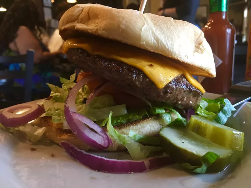 Image: The House Burger for ten bucks at Jonathon's Diner in Oak Cliff. The bun is heavily buttered and grilled.
