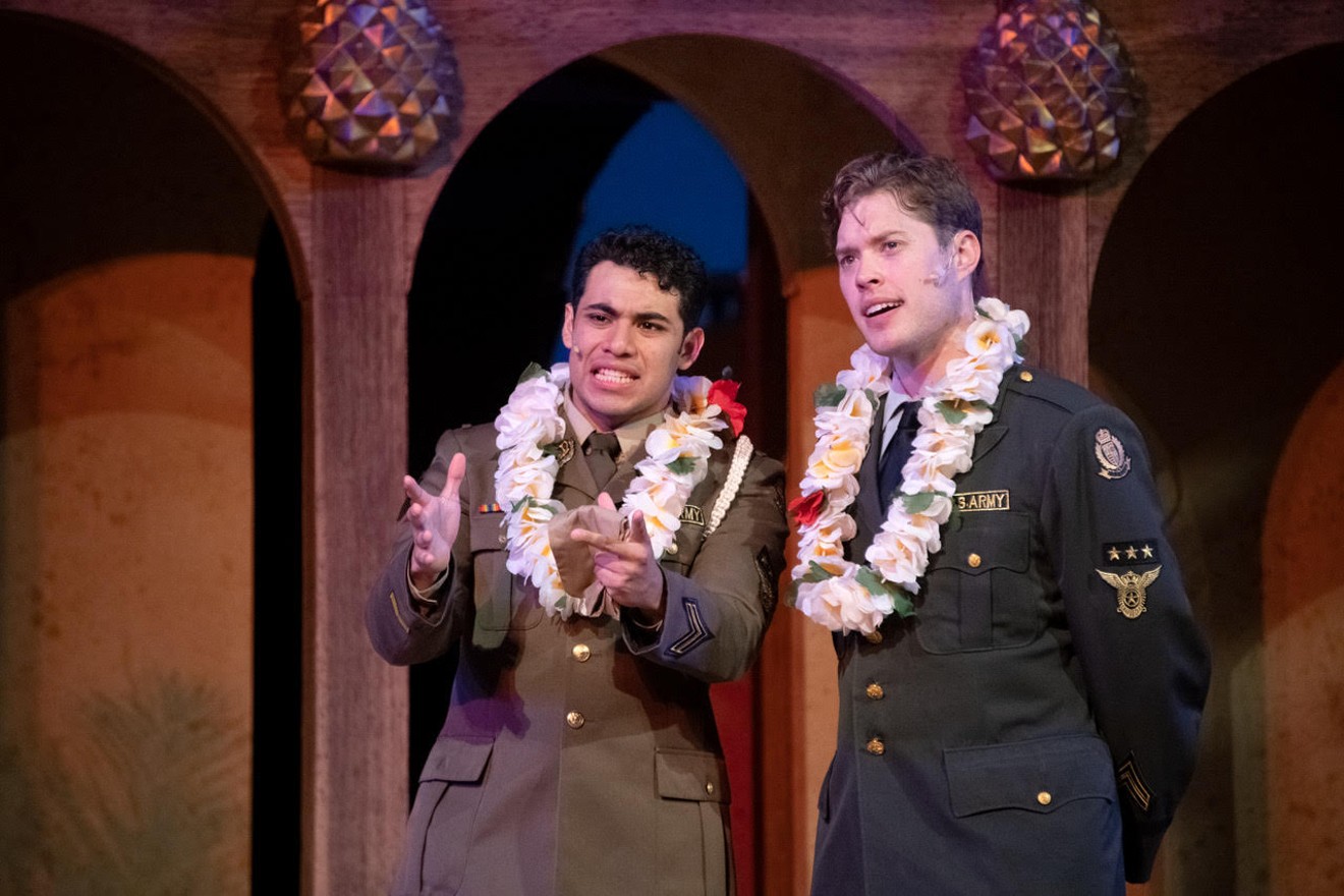Caleb De La Torre, left, and Tommy Stuart star in Shakespeare Dallas' Much Ado About Nothing. It's part of Shakespeare Dallas' summer season at the Samuell-Grand Amphitheater.