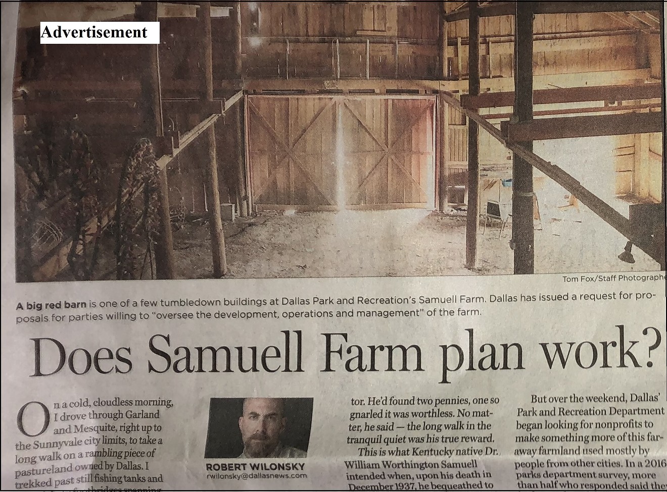Robert Wilonsky advances an idea for Samuell Farm: Give it to this guy he knows.