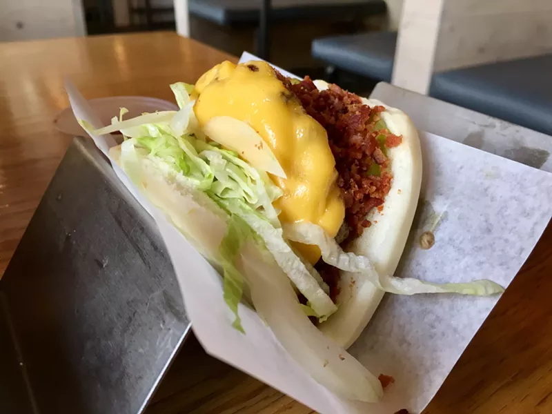 Image: The bacon cheeseburger bao at Sumo Shack has Kewpie-spiked mayo ($4.95 with bacon; $3.95 without).