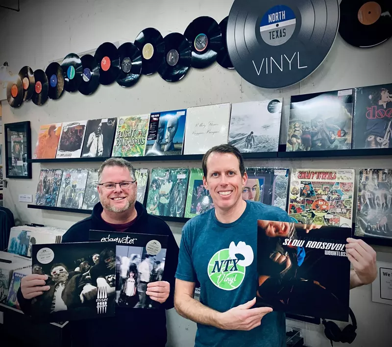 Image: Travis Hill (left) and GI Sanders, at NTX Vinyl, are helping local nonprofits through rereleases of local albums from the early 2000s.