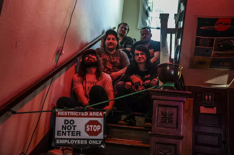 Image: Riley Jones, Quentin Buchalter, Gabriel Thompkins, Mason Keating and Nathan William share advice for the next generation of Denton house venue organizers.