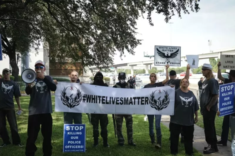 Image: In 2016, White Lives Matter protesters rallied outside the Anti-Defamation League and the NAACP in Houston.