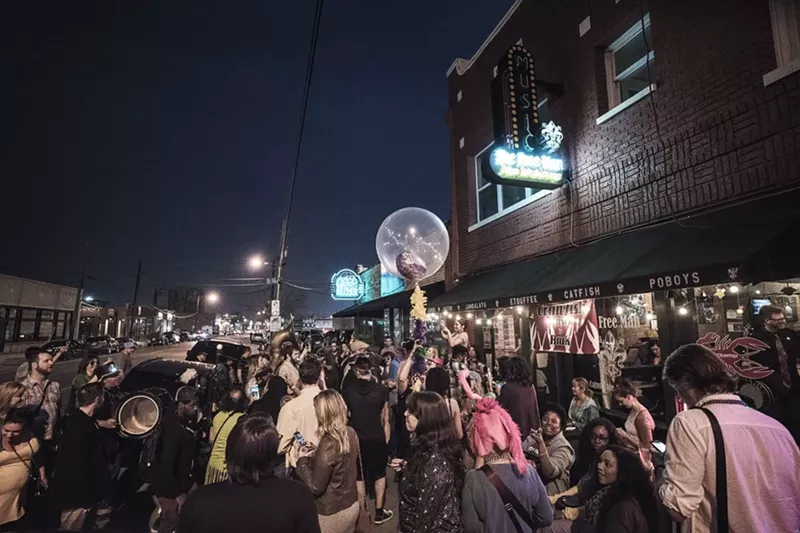 Image: The scene outside The Free Man during this year's Mardis Gras parade.