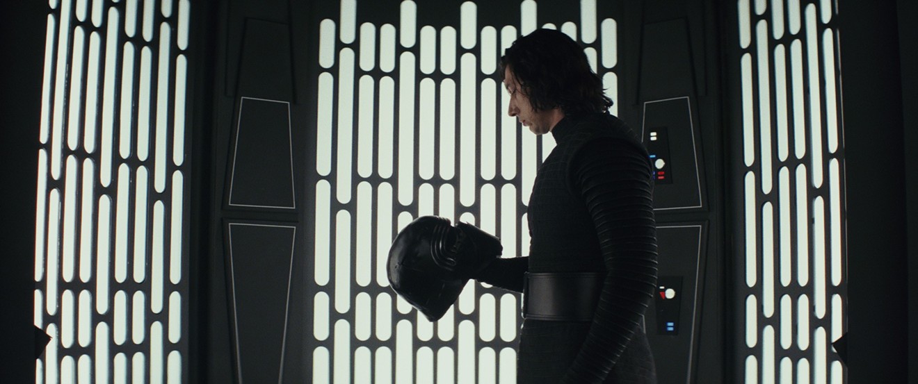 Adam Driver plays noted psychopath Kylo Ren, the impulsive Dark Side protege who is volatile and conflicted in writer-director Rian Johnson's Star Wars: The Last Jedi.