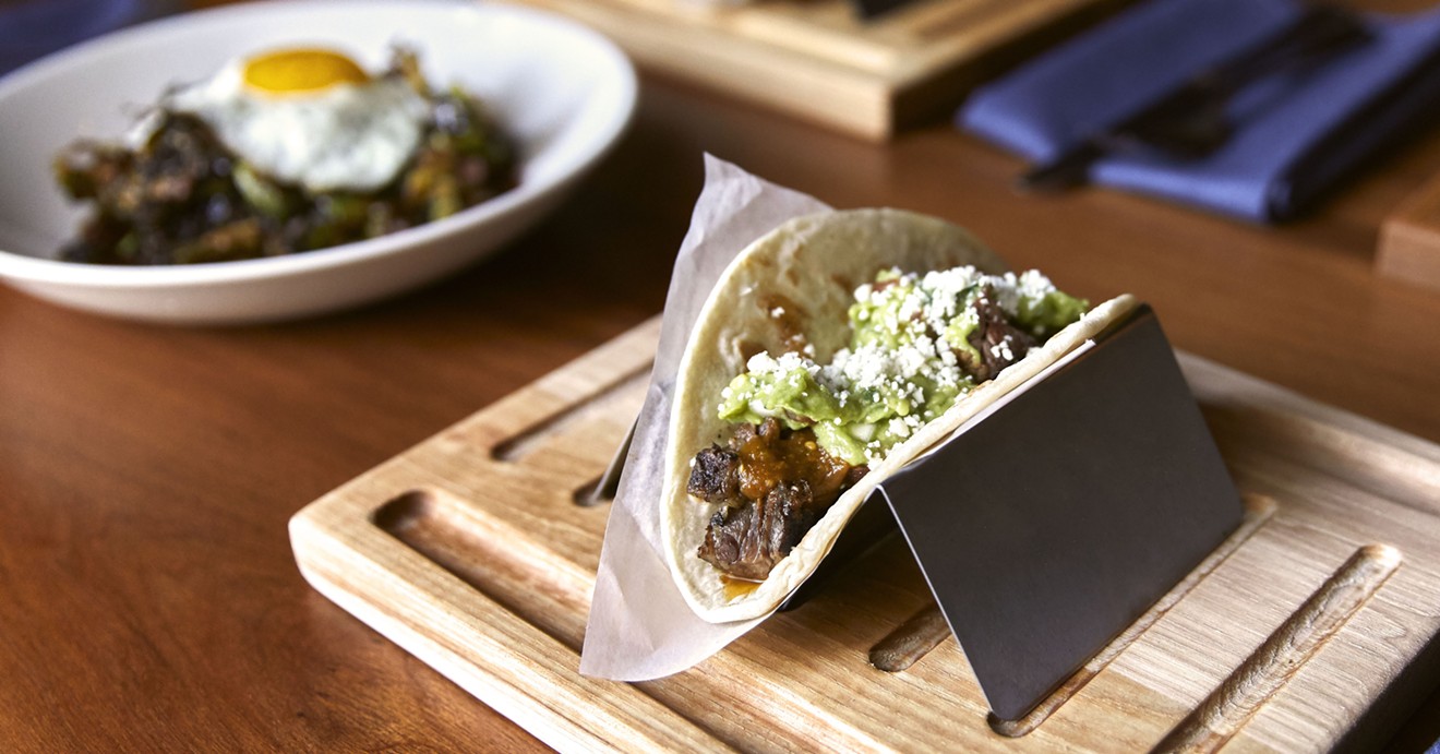 A less crazy taco than others here, a brisket taco is also available at TacoLingo.