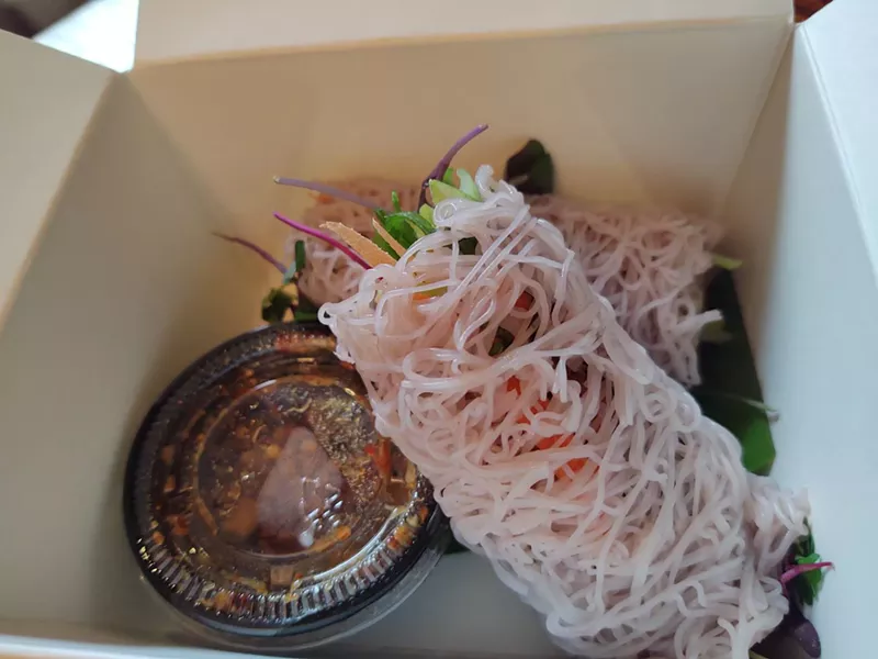 Image: Chef Donny Sirisavath hasn't abandoned all noodles at his new takeout-only spot. He uses them for a wrapper for spring rolls with crisp green apples included in the filling.