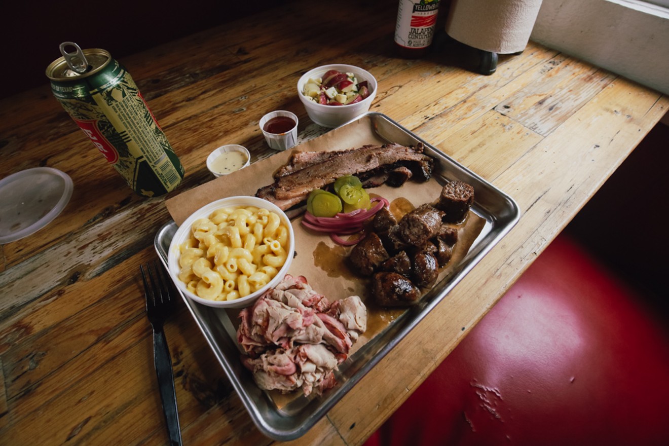 Louie King promises "redneck barbecue" on Greenville Avenue. So naturally, we ordered a tallboy with our meal.