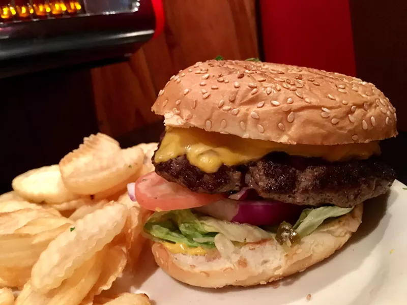 Image: The off-menu burger at Campisi's, with fries, comes to $9.73 with tax.