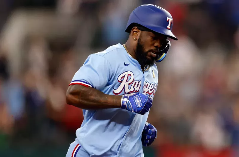 Image: The clutch, big bat of Adolis Garcia has been a key to the Rangers' success in 2023.