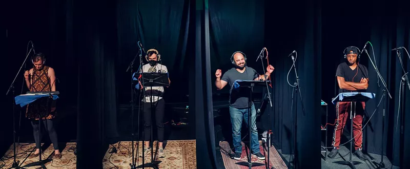 Image: From left to right: Felicia Bertch, Mitchell Stephens, Jovane Caamano and JR Bradford, the cast of The True History of the Tragic Life & Triumphant Death of Julia Pastrana, the Ugliest Woman in the World.