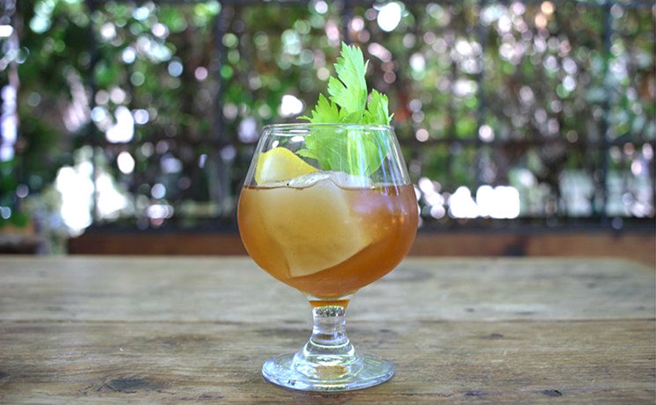 There's shrub in the cocktail, and it's topped with a little shrub. How meta.