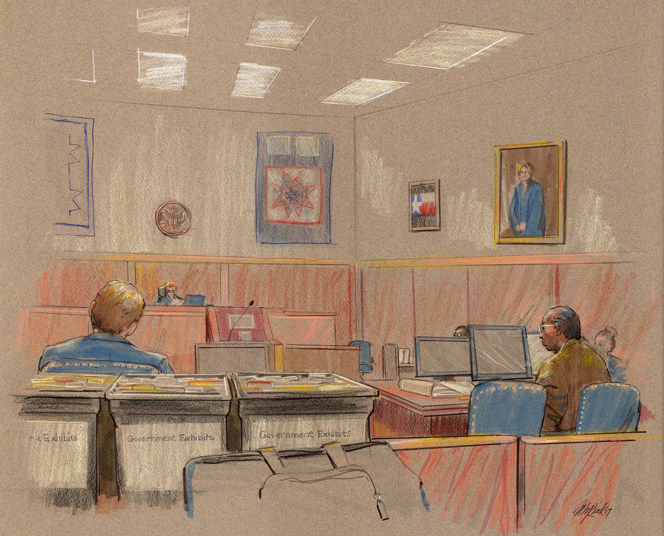 John Wiley Price (right) sits in Judge Barbara Lynn's federal courtroom.