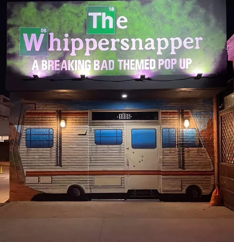 Image: You can be the one who knocks on The Whippersnapper's brick wall entrance, painted as Walter White's mobile meth lab.