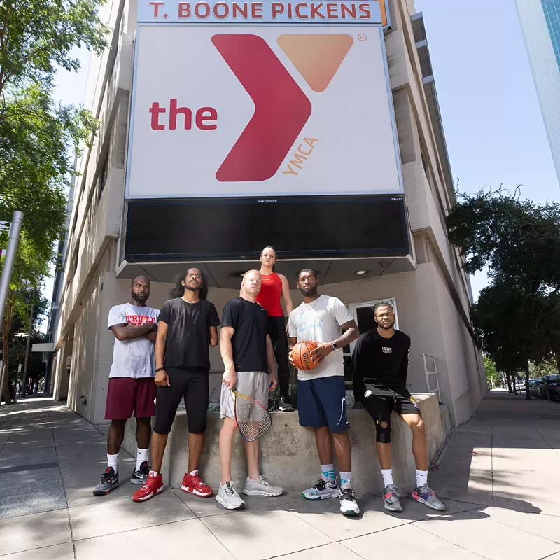 Image: Members of the T. Boone Pickens YMCA in Dallas, including Paul Hoffmeyer (center with racquet).