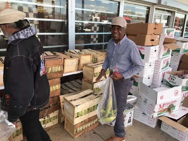 Image: On the first Saturday of every month, the Pan African Connection Bookstore in South Oak Cliff takes perfectly good food that was going to be thrown away and gives it away, no strings attached.