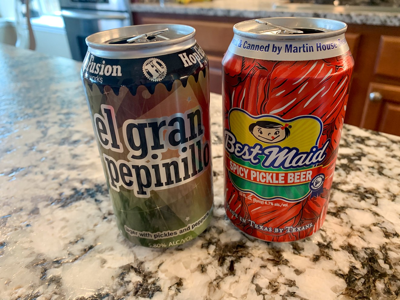 HopFusion Ale Works’ El Gran Pepinillo pickle lager (left) and Martin House Brewing's Best Maid Spicy Pickle Beer