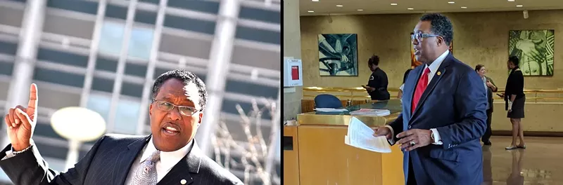 Image: Dwaine Caraway outside City Hall and Dwaine Caraway inside: two different guys