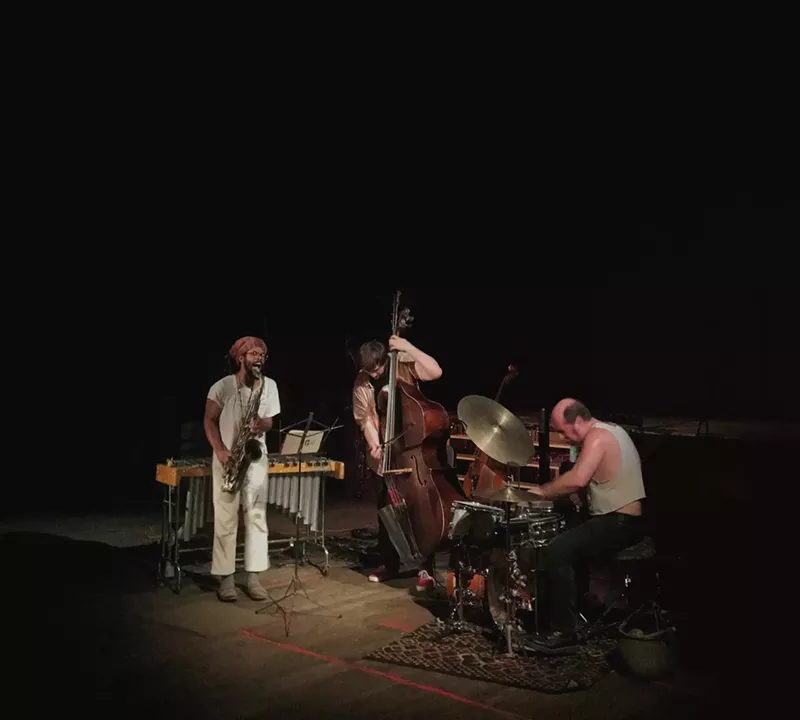 Image: Stefan Gonzalez (right), known for bands such as Yells At Eels, has a new band with Trio Glossia. That's Matthew Frerck on bass and Joshua Cañate on tenor sax.